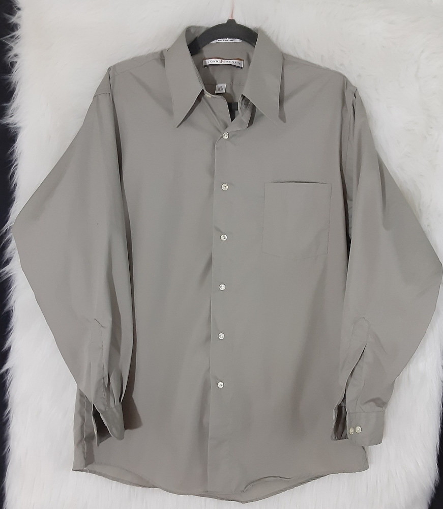 John Henry Grey Button Down Dress Shirt Size 16